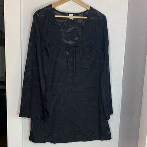 Merona Black Swim coverup sheer lightweight flattering cut size Medium tropical